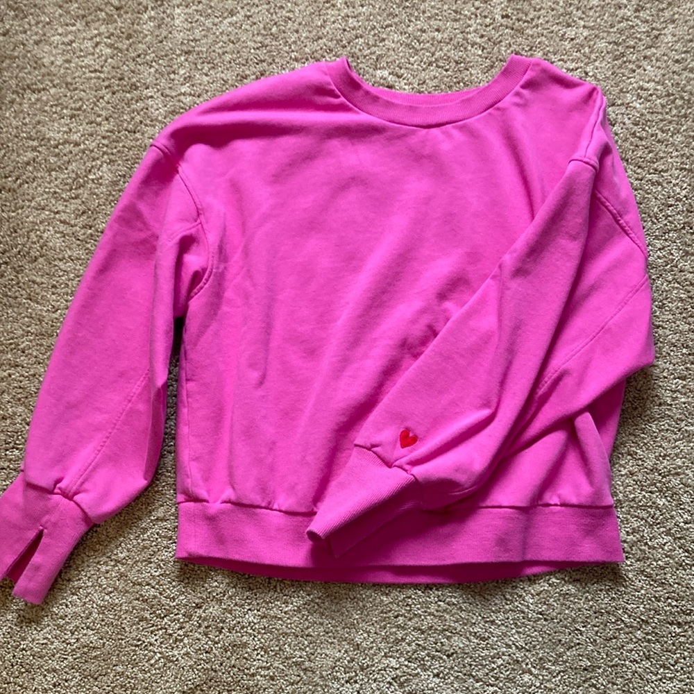 Pink Slightly Cropped Crew with Heart Detail